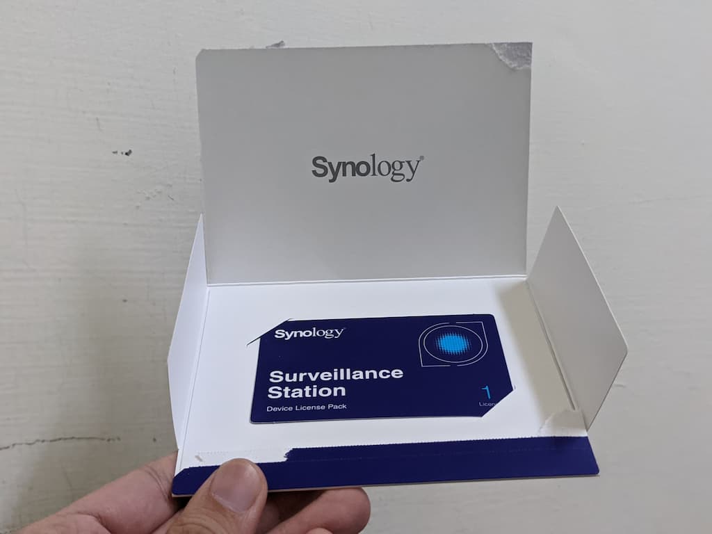 Synology 攝影機授權包裝拆封後的實體序號卡正面