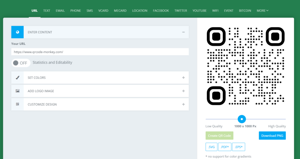 QRCode Monkey 線上工具自訂與生成 QR Code 樣式的介面