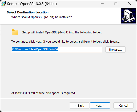 OpenSSL 安裝精靈設定開始功能表資料夾名稱視窗