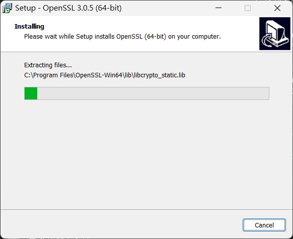 OpenSSL 安裝進度條執行畫面