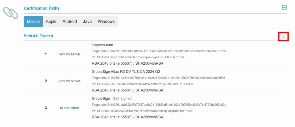 Qualys SSL Labs 下載憑證鏈所顯示的 PEM 格式憑證文字內容