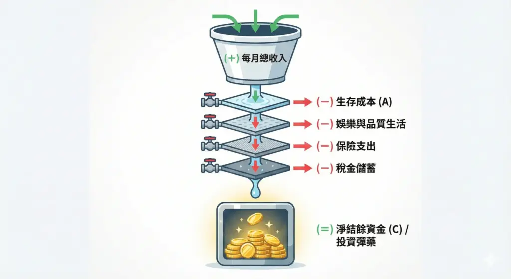 淨結餘資金計算公式與預算分流概念插圖