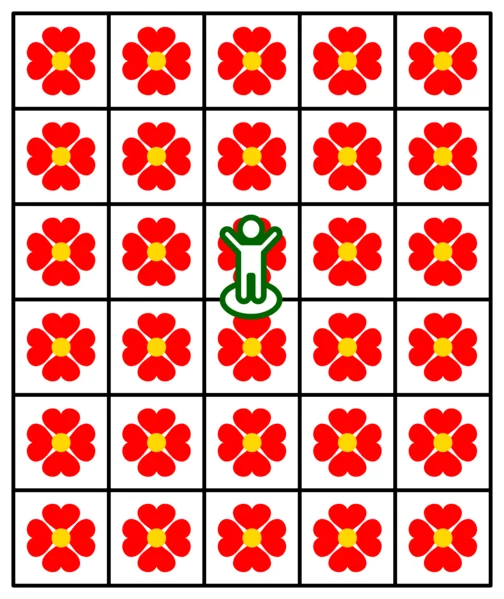 皮克敏隊伍 40 隻時的 6x5 網格種花範圍示意圖